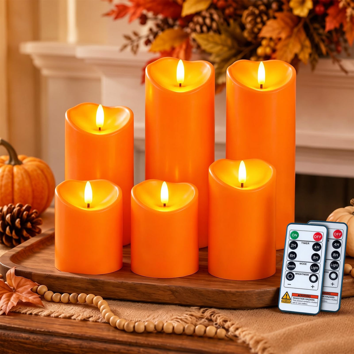 Homemory Orange Drip Real Wax Flameless Candles with Remote Timer, Set of 3