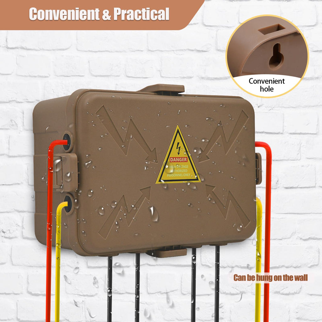 Hrensaw Medium Outdoor Electrical Box(10.6x5.5x4.5inch),Weatherproof Connection Box w/6 Cable Entry,IP54 Waterproof Extension Cord Cover Protect Power Strip,Timer,Plug,Holiday Lights,Black