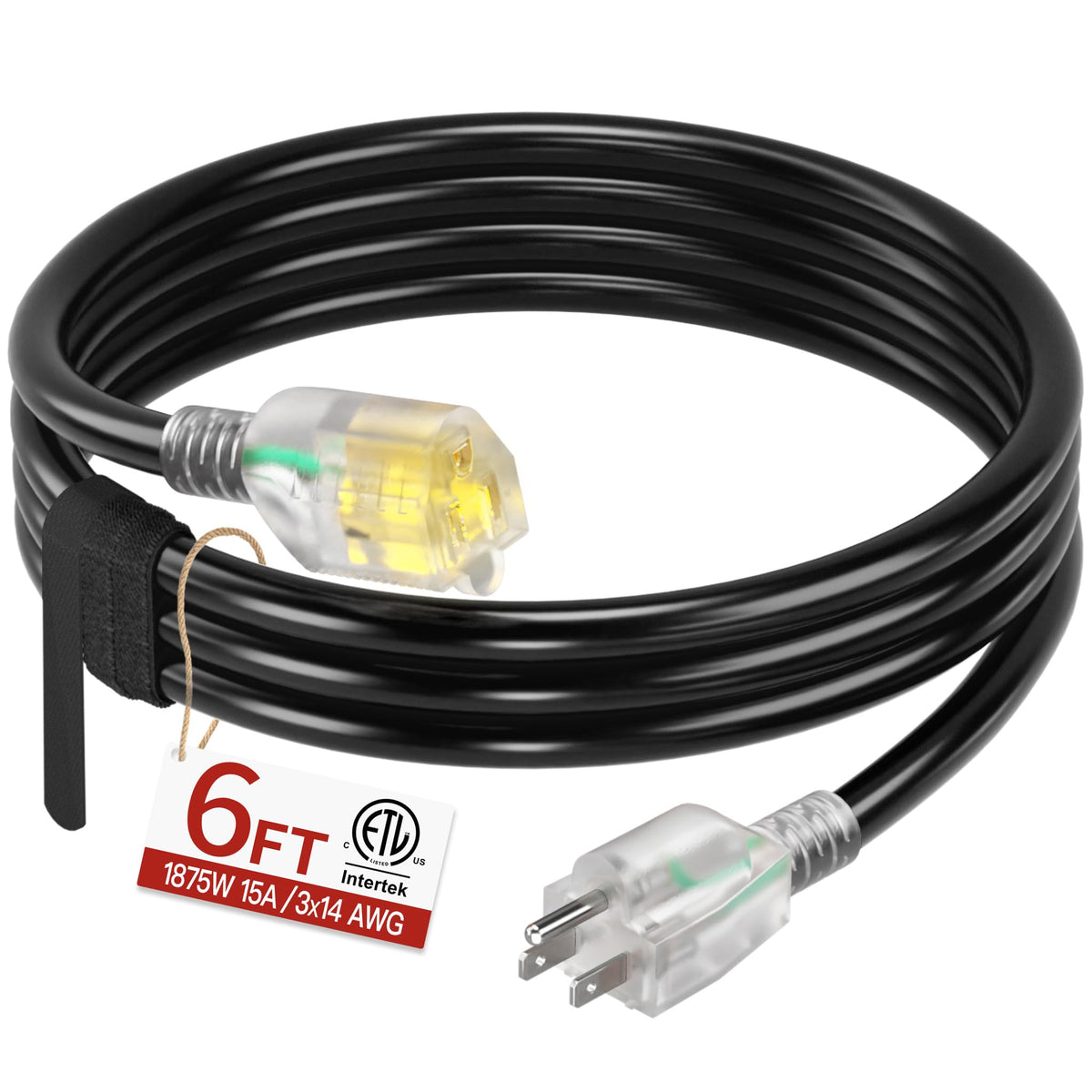 Skrizcable 16/3 15 FT Outdoor Extension Cord Waterproof, Black Power Cord