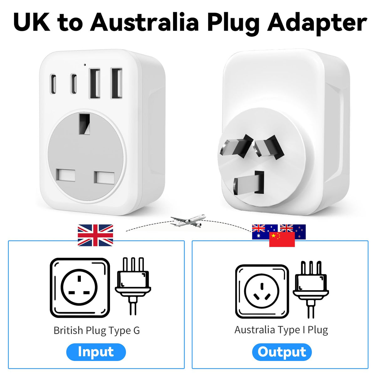 2 Pack UK To European Plug Adapter, 5 IN 1 European Travel Adaptor with 2 USB C & 2 USB A, EU Plug Adapter for Germany Spain France Turkey Greece etc (Type E/F)