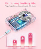 Digital Camera, 1080P FHD Vlogging Camera 50MP Compact Portable Photo Camera with 2.4" Screen, 16X Digital Zoom Mini Small Pocket Camera for Kids Students with 1 Battery, 16GB Card (Pink)