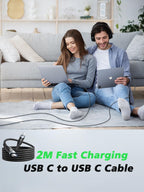 USB-C to C 1M 100W PD3.0 Fast Charging Cable - Compatible with MacBook Pro, iPad Air, iPhone 15, Samsung S23/S22/S21 Ultra, Pixel 7/6, Switch, PS5