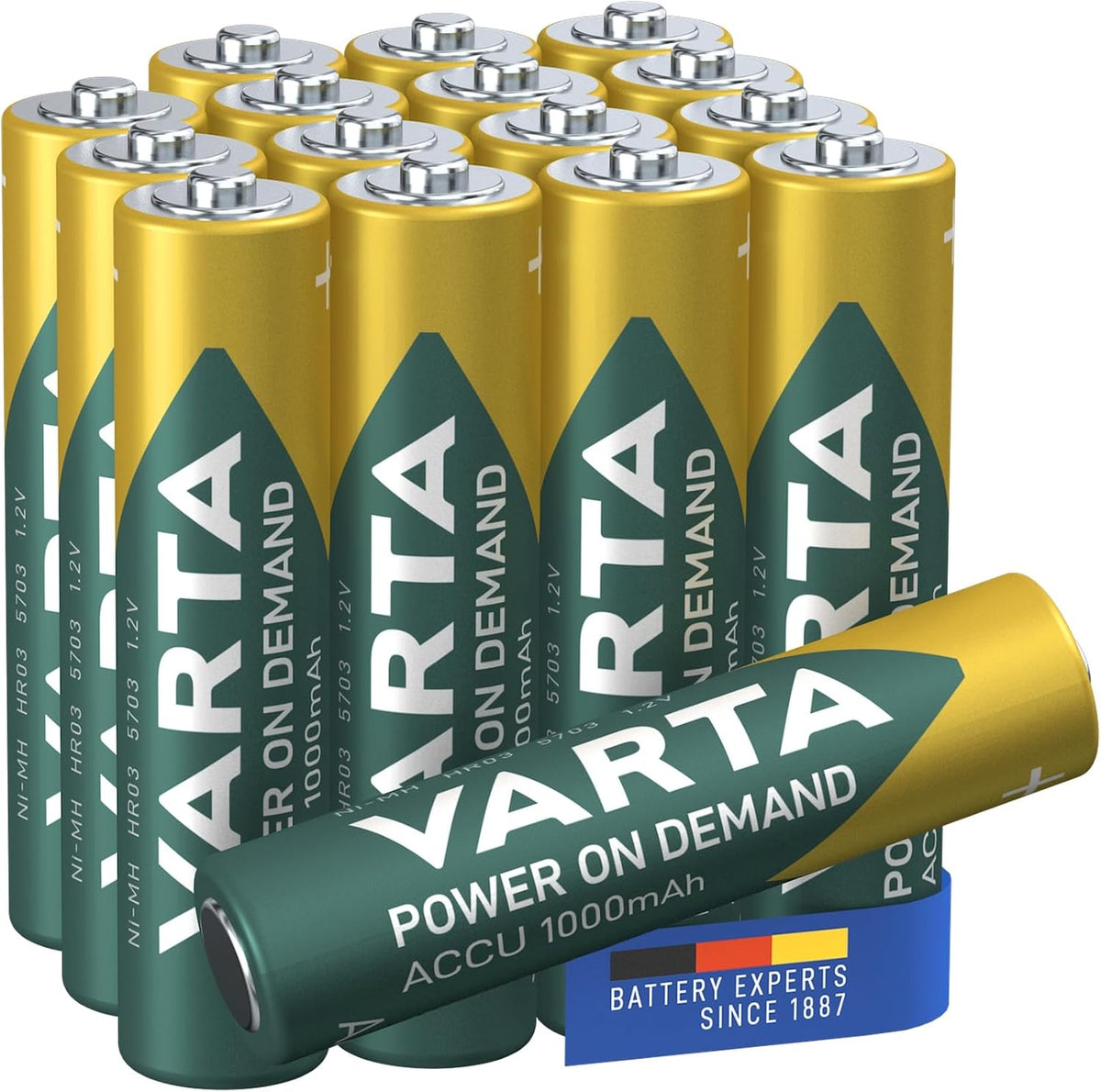 VARTA Batteries AAA, rechargeable, Pack of 16, Power on Demand, 1000 mAh