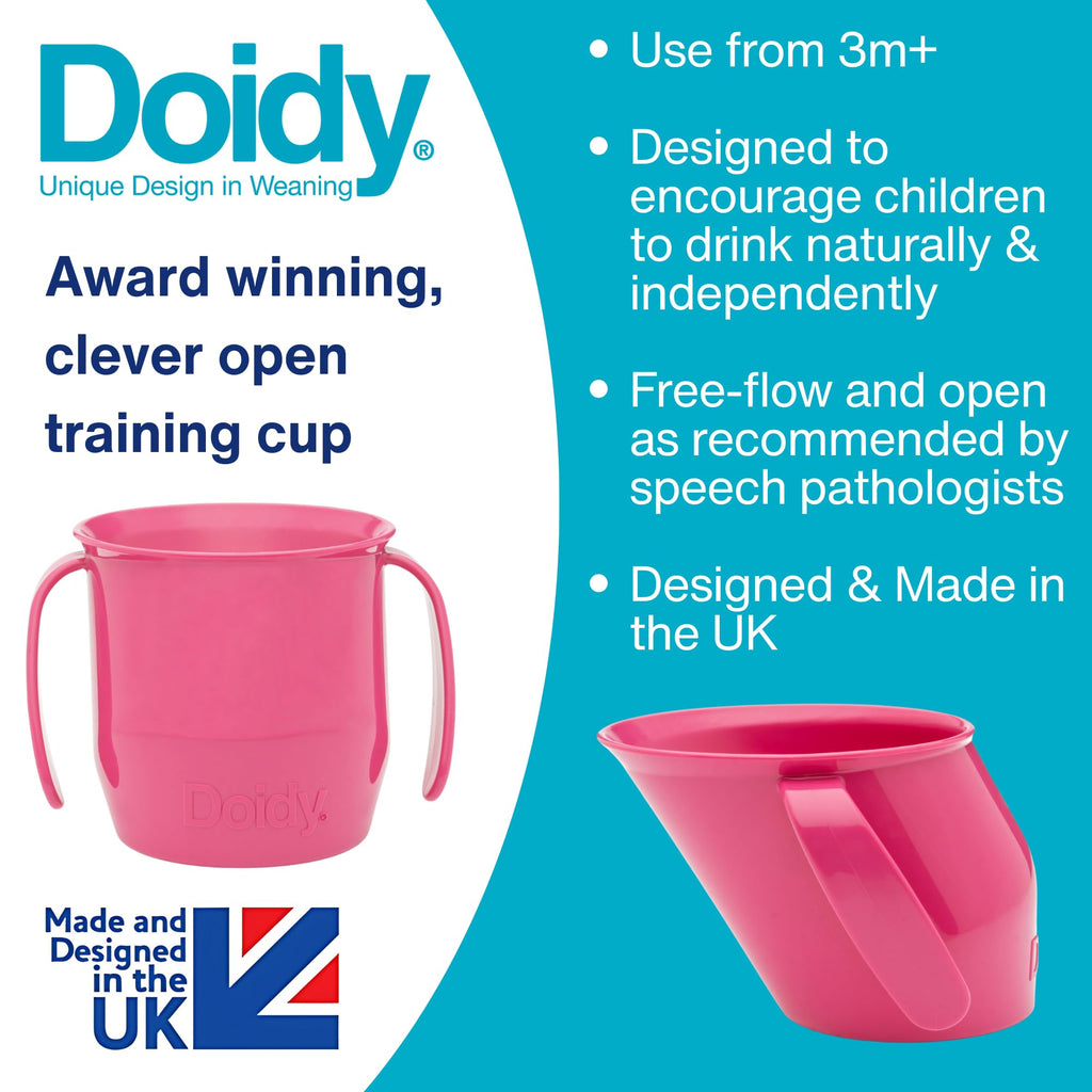 Doidy Cup, Open Cup for Training Baby 6 Months-3 Years, 200ml, Slanted Weaning Cup with Handles for Learning to Drink, BPA Free (Orange)