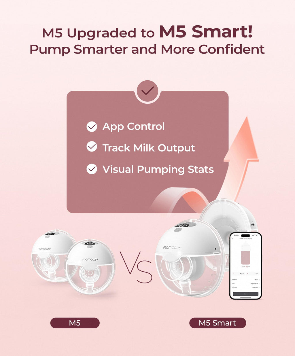 Momcozy M5 Smart Wearable Breast Pump, Double Pack, Gray