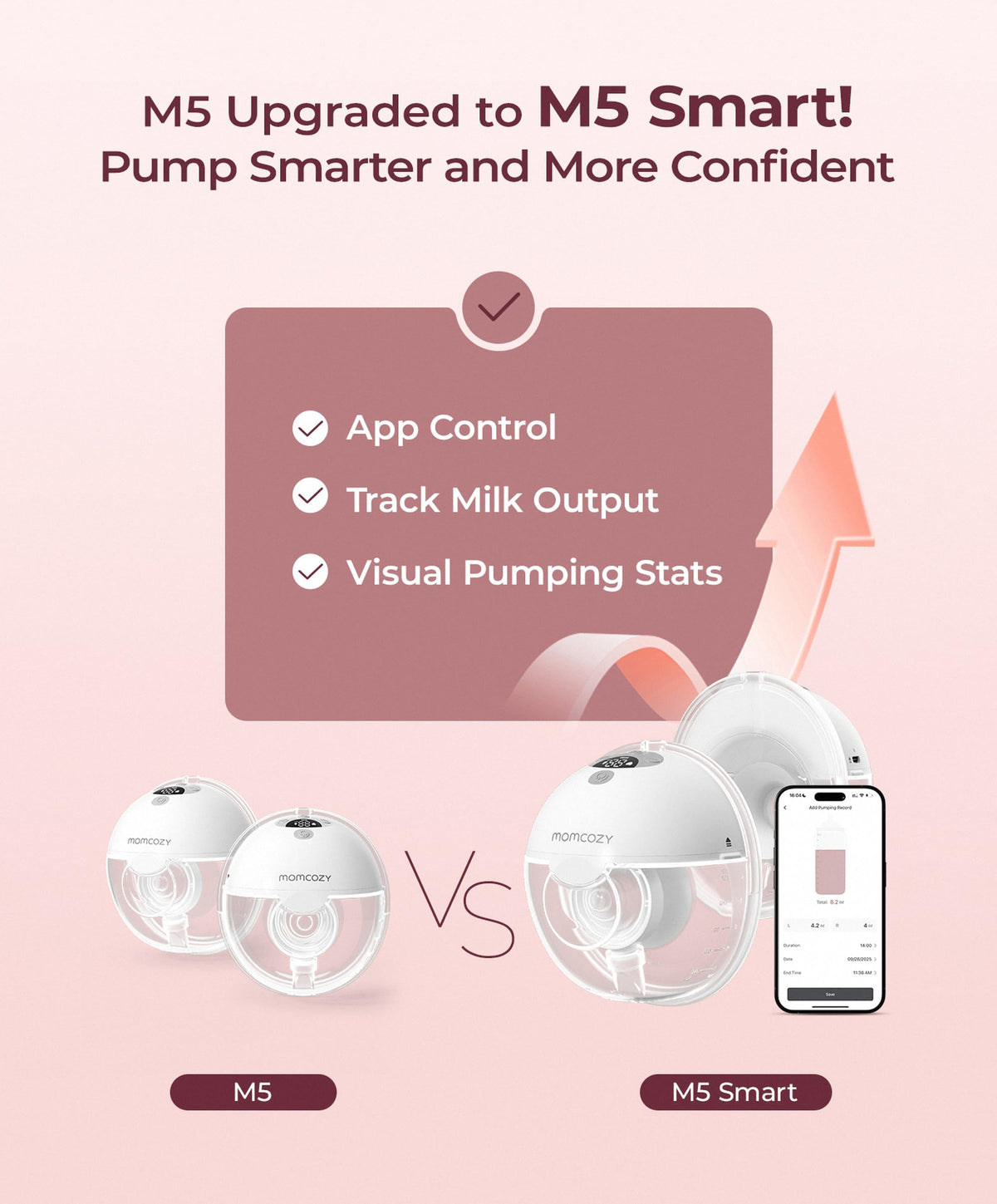 Momcozy M5 Smart Wearable Breast Pump, Double Pack, Gray