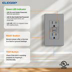 ELEGRP GFCI Outlet 20 Amp, Self-Test GFI Electrical Outlet with Thinner Design, TR Tamper Resistant GFCI Receptacle, Ground Fault Circuit Interrupters with Wall Plate, UL Listed, Light Almond, 1 Pack
