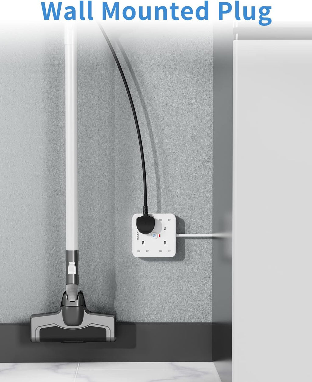 3M 4 Way Extension Lead with 4 USB Slots (1 USB-C + 3 USB-A), Mscien White Wall-Mounted Extension Socket with Switch and LED Indicator for Living Room, Bedroom, Kitchen, Office