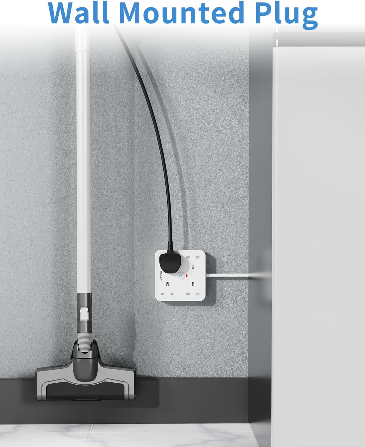 3M 4 Way Extension Lead with 4 USB Slots (1 USB-C + 3 USB-A), Mscien White Wall-Mounted Extension Socket with Switch and LED Indicator for Living Room, Bedroom, Kitchen, Office