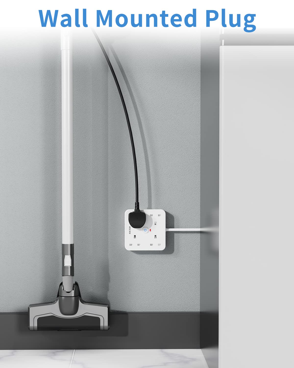 3M 4 Way Extension Lead with 4 USB Slots (1 USB-C + 3 USB-A), Mscien White Wall-Mounted Extension Socket with Switch and LED Indicator for Living Room, Bedroom, Kitchen, Office
