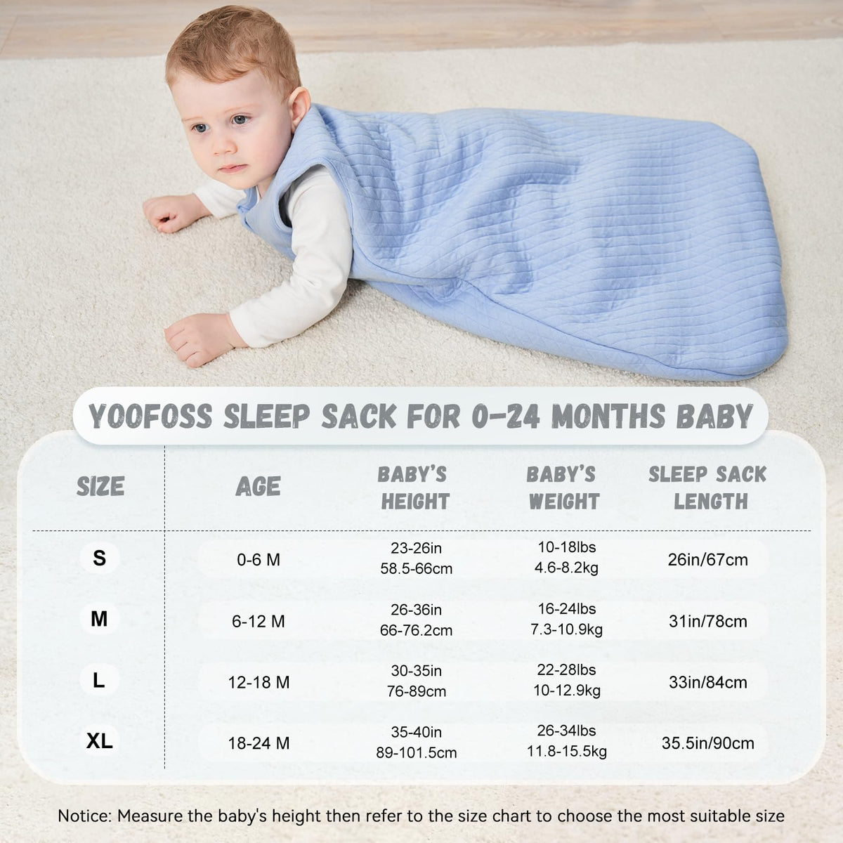 Yoofoss Baby Sleeping Bag 2.5 Tog 12-18 Months Grey