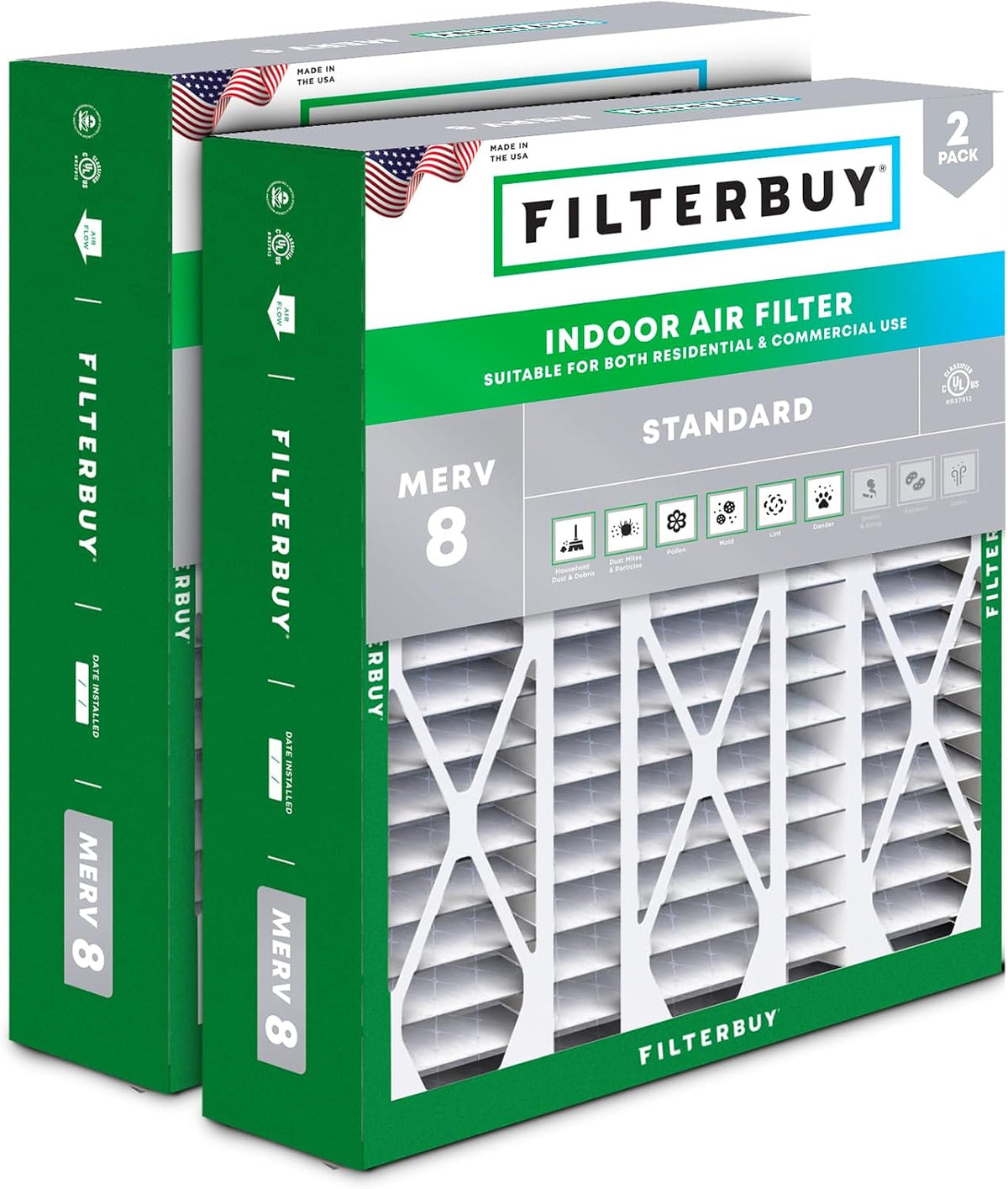 Filterbuy 22x24x5 Air Filter MERV 8 Dust & Allergy Defense (2-Pack)