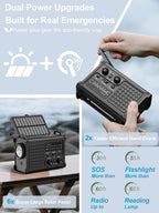 ROCAM Emergency Radio with 12000 mAh Rechargeable Battery, AM/FM Wind-Up Radio with Solar & Hand Crank Power – 8500mm² Solar Panel, Hi-Fi Sound, 120dB SOS Alarm Perfect for Camping & Outdoor