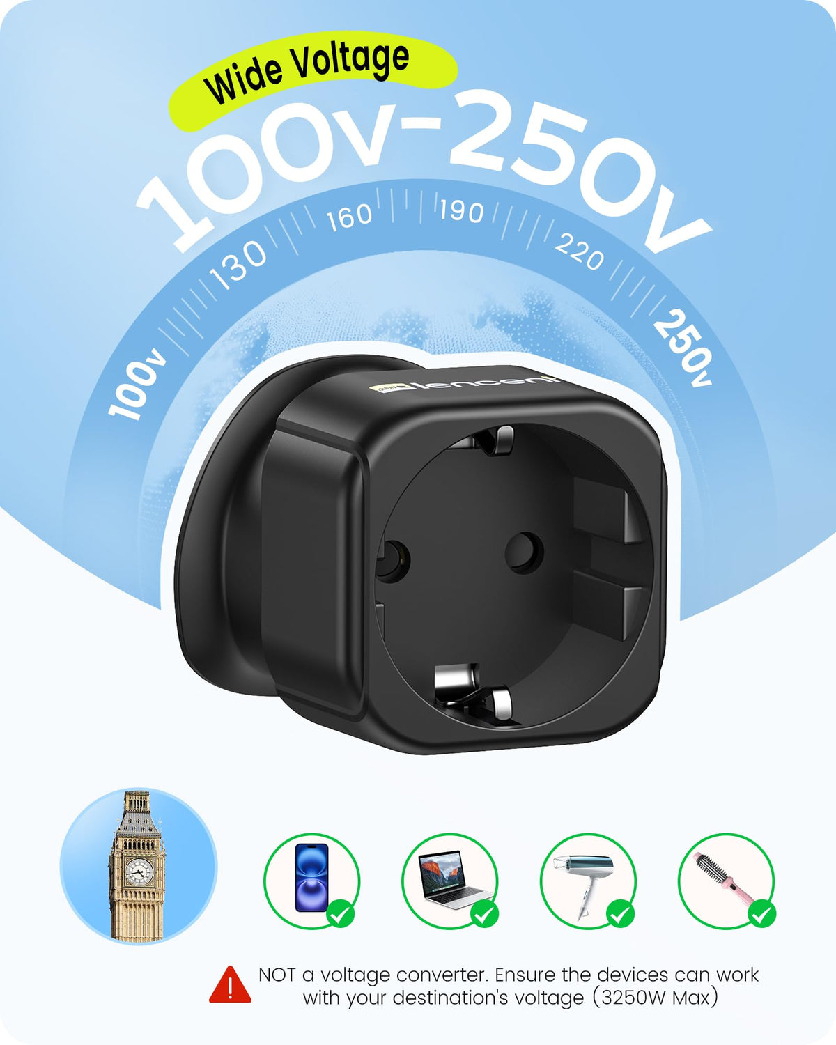LENCENT 2 Pack EU to UK Plug Adapter