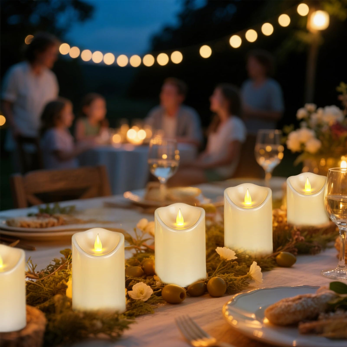 Outdoor Flameless Candles, Patented 3D Dual-LED, Set of 2 Slanted Plastic Pillars with Remote, Waterproof Non-Melting Battery Operated Decor for Bathroom Bedroom Gift, Black (D3 x H6)