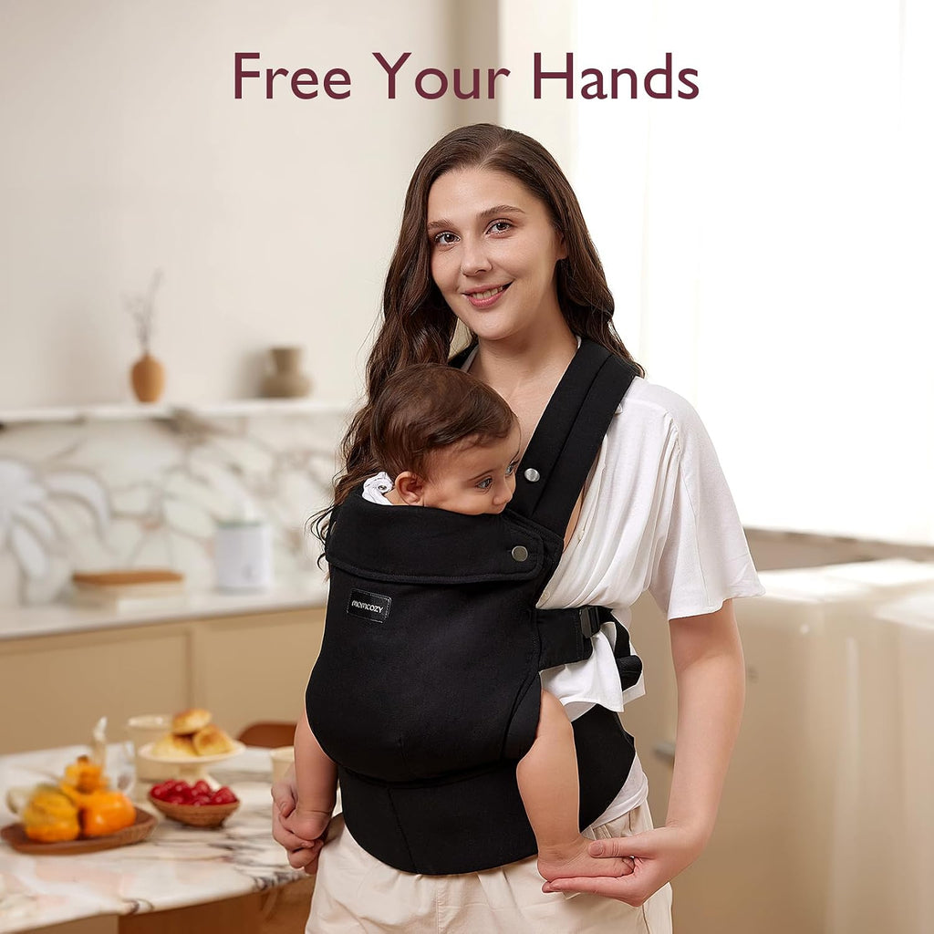 Momcozy Baby Carrier for 3-24M/3.2-20kg, Waist 64-127cm, Cotton Black