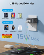 TROND Multi Plug Outlet Extender with USB, 2 Pack Plug Splitter