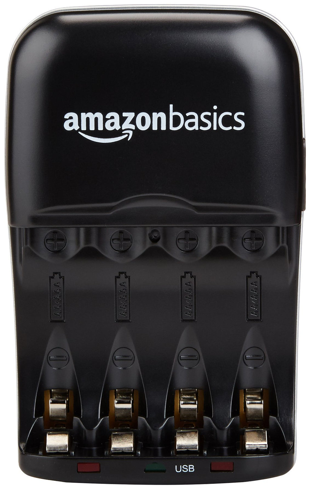 Amazon Basics Battery Charger for Rechargeable AA and AAA NiMh Batteries – UK Plug, 4-Bay, Black