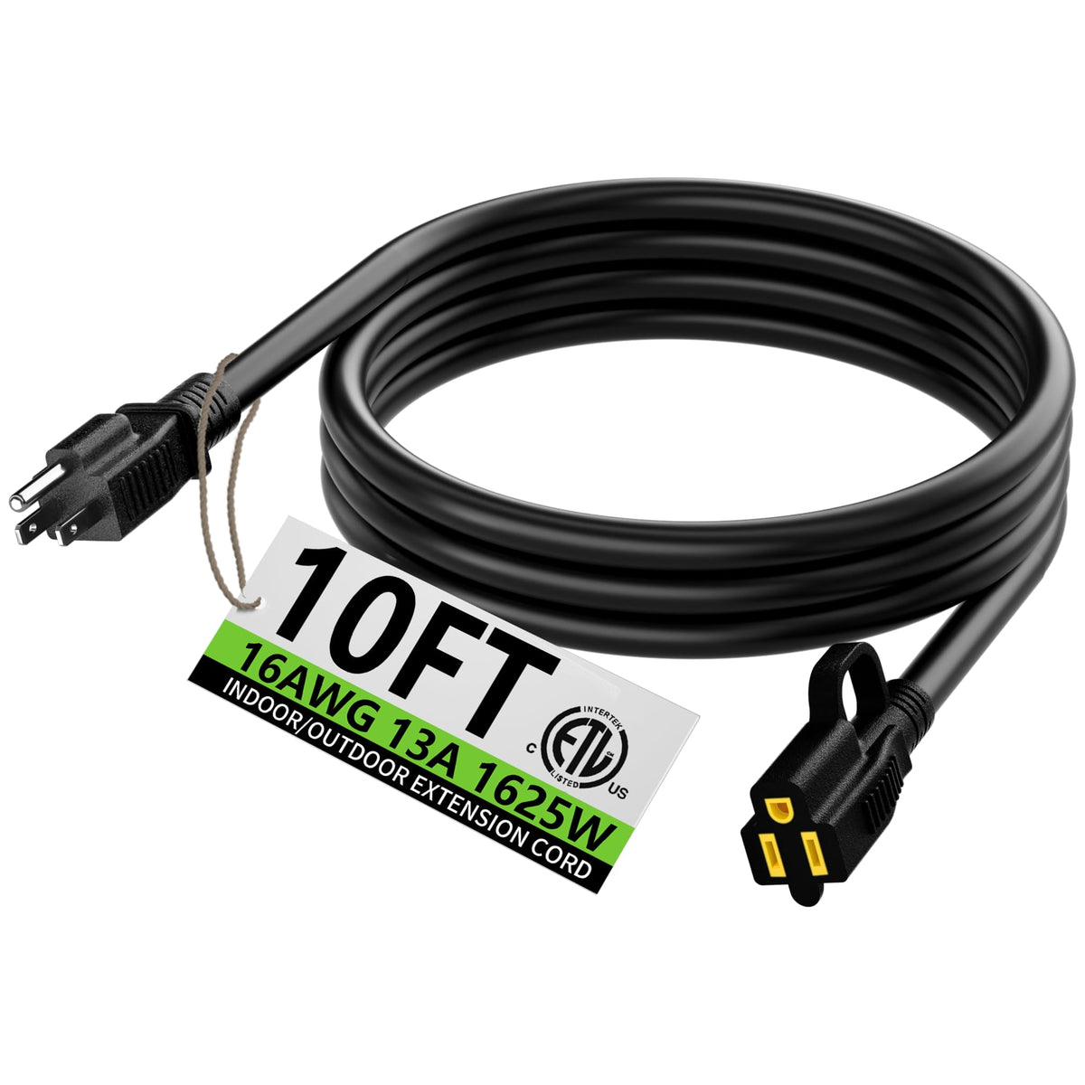 HUANCHAIN Indoor Black Extension Cord 3 FT Waterproof 16/3 Gauge