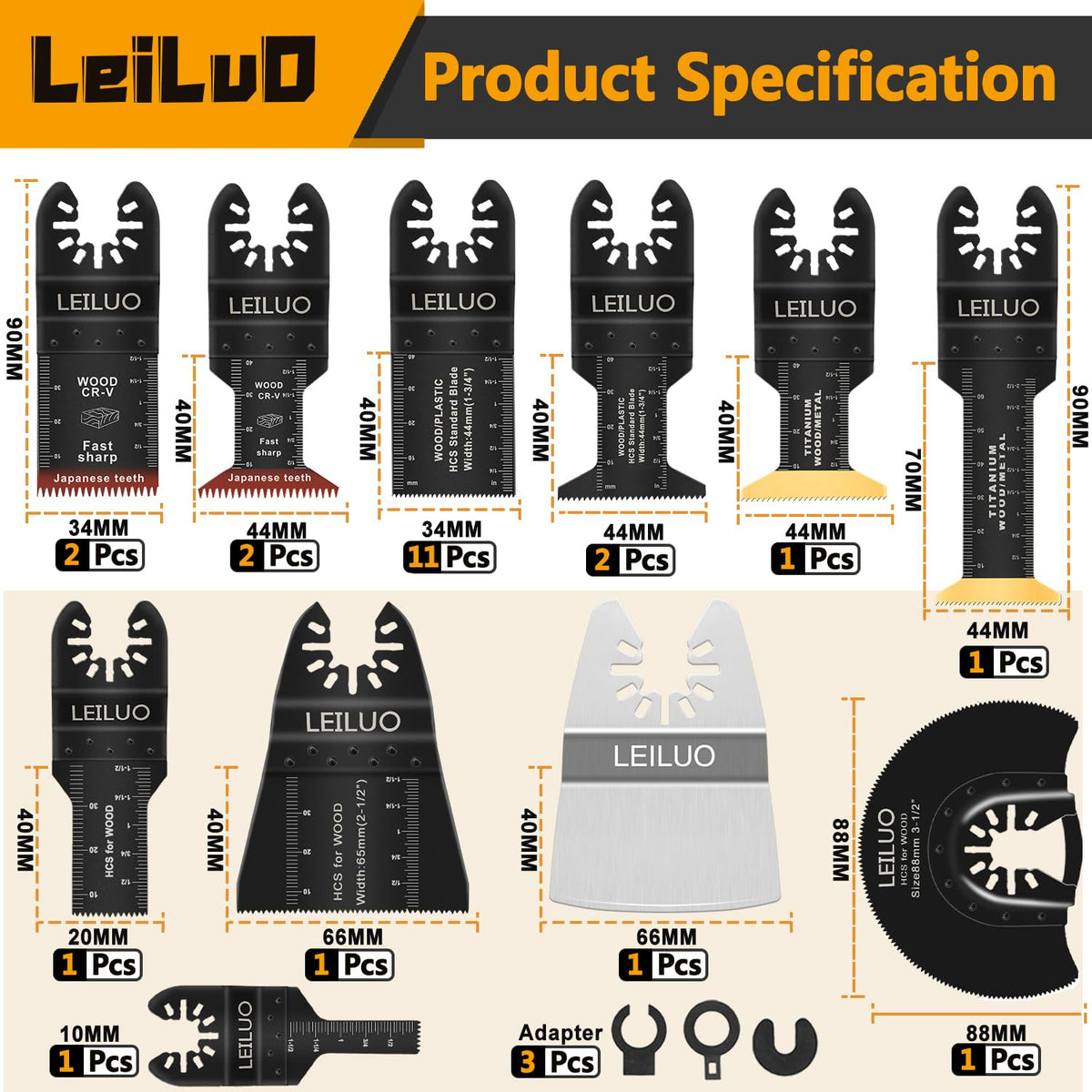 LEILUO 32Pcs Oscillating Tool Blades Wood Metal Multitool Blades Set
