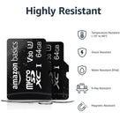 Amazon Basics microSDXC Memory Card, 64GB, A2, U3, 100MB/s Read Speed, Black, 2-Pack