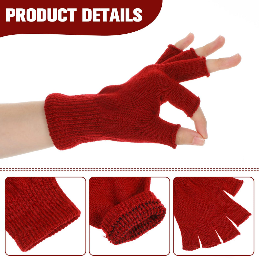 Grevosea 2 Pair Fingerless Warm Gloves - Winter Half Finger Gloves Thickened Knit Touchscreen Stretchy Mittens for Men Women