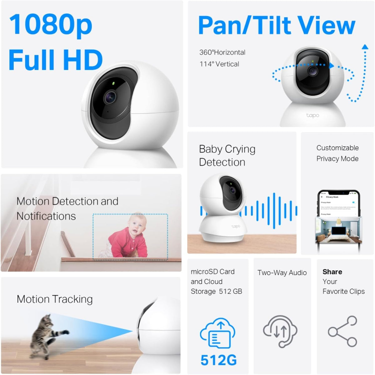 Tapo C200P2 2-Pack Full HD Indoor Security Camera Pet Camera House Security