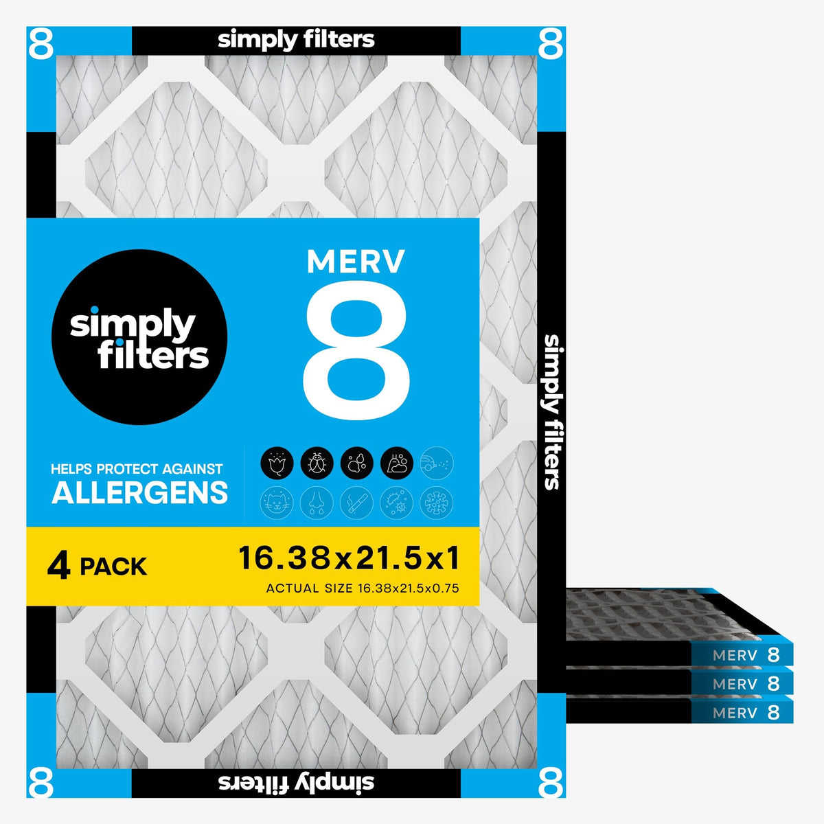 Simply 14x20x1 Air Filter, MERV 8, 4 Pack, For Home AC Furnace & HVAC (Actual Size: 13.75"x19.75"x0.75") DUST, Pet, & Allergy Control