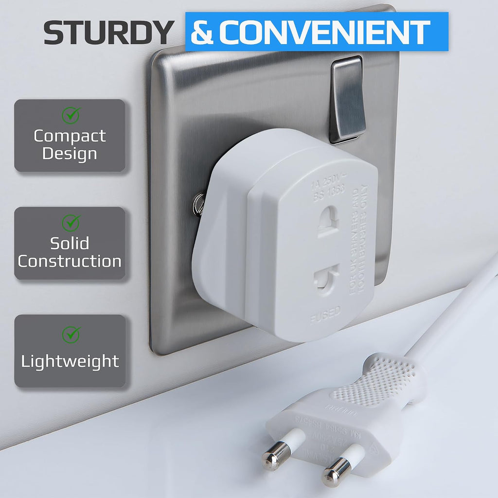 Toothbrush Adaptor Plug UK Charger Adapter Shaver Socket 2 Pin to 3 Pin Electric for Razor Plugs Bathroom Two to Three Prong Charging Tooth Brush Plugs Adapters Electrical Shaving (White)