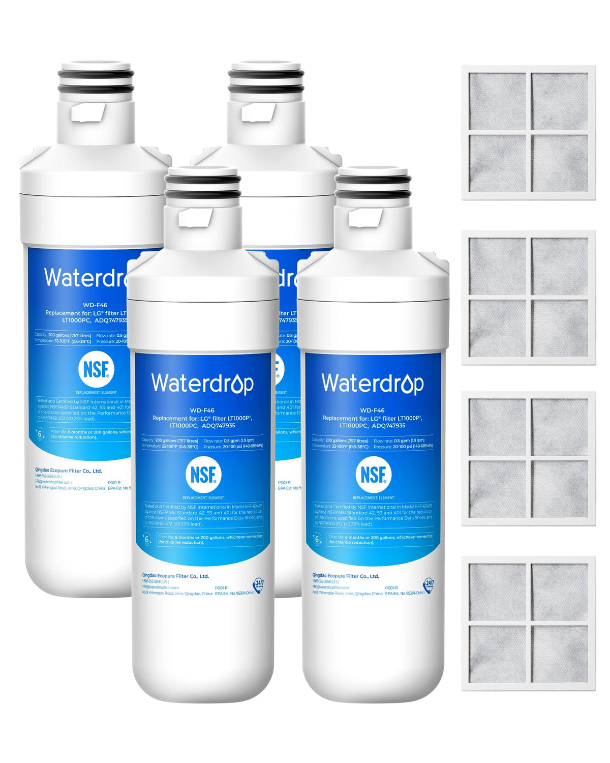 Waterdrop ADQ747935 Refrigerator Water Filter and Air Filter, 3 Combo