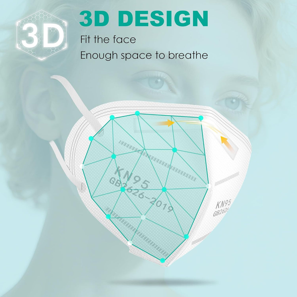 LEMENT 50pcs KN95 Face Mask Black 5-Layer Filter≥95% Cup Dust Safety Masks