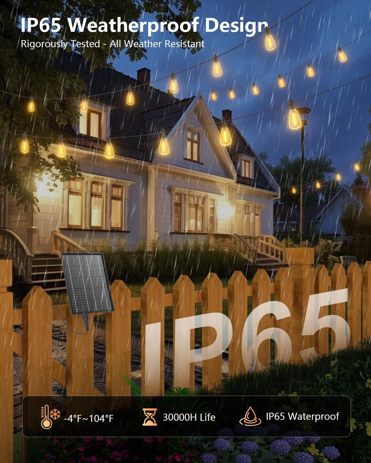 Brightown 52FT Solar String Lights Outdoor Waterproof, Last 30+ Hrs Runtime
