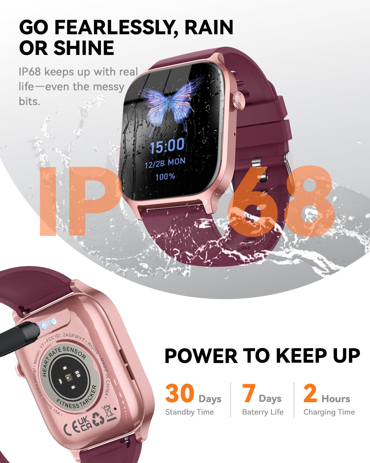 Smart Watch for Men Women- Answer/Make Call, 2026 IP68 Waterproof Fitness Tracker Watch with Sleep Step Counter Activity Smartwatch for Samsung Android iPhone iOS (Deep Burgundy, 1.83)