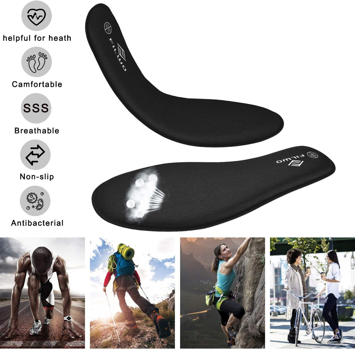 Women’s Memory Foam Insoles Replacement, Running Insoles Inserts for Sports Shoes Trainers Sneakers Work Boots Walking Shoes, Cushioning Comfort Insoles for Women 1 Pair, Size 5 UK W, Black