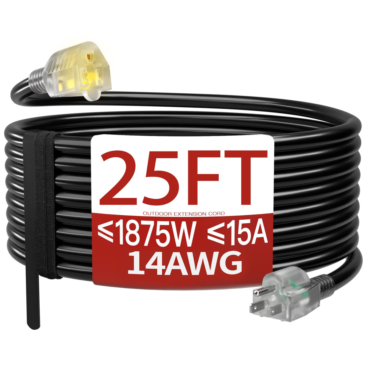 Skrizcable 16/3 15 FT Outdoor Extension Cord Waterproof, Black Power Cord