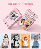Digital Camera, 1080P FHD Vlogging Camera 50MP Compact Portable Photo Camera with 2.4" Screen, 16X Digital Zoom Mini Small Pocket Camera for Kids Students with 1 Battery, 16GB Card (Pink)