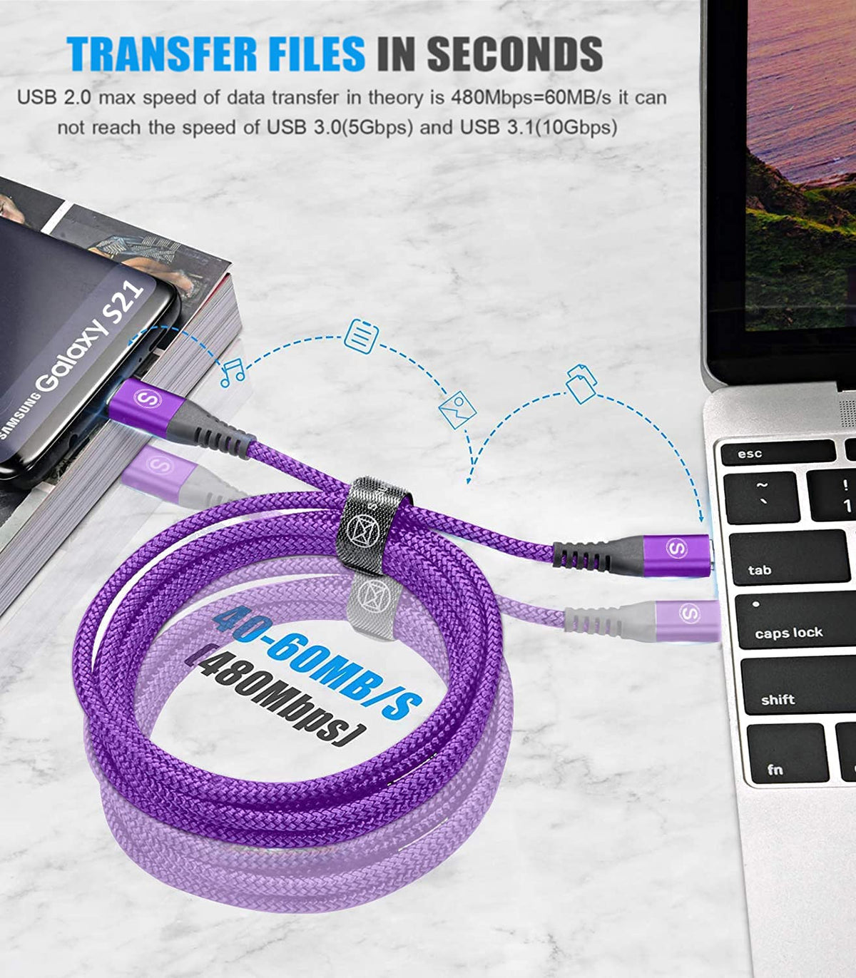 2-Pack 2m 60W USB C to USB C Charger Cable, PD Type C Super Fast Charging for iPhone 17 air 16 15 MacBook iPad Pro, Samsung Flip Fold 7 6 5 S26 S25 S24 S23 Ultra, Steam Deck, Nintendo Switch etc