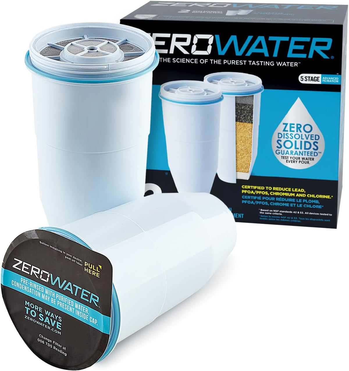 ZeroWater Official Replacement Water Filter Removes PFOA/PFOS 2-Pack