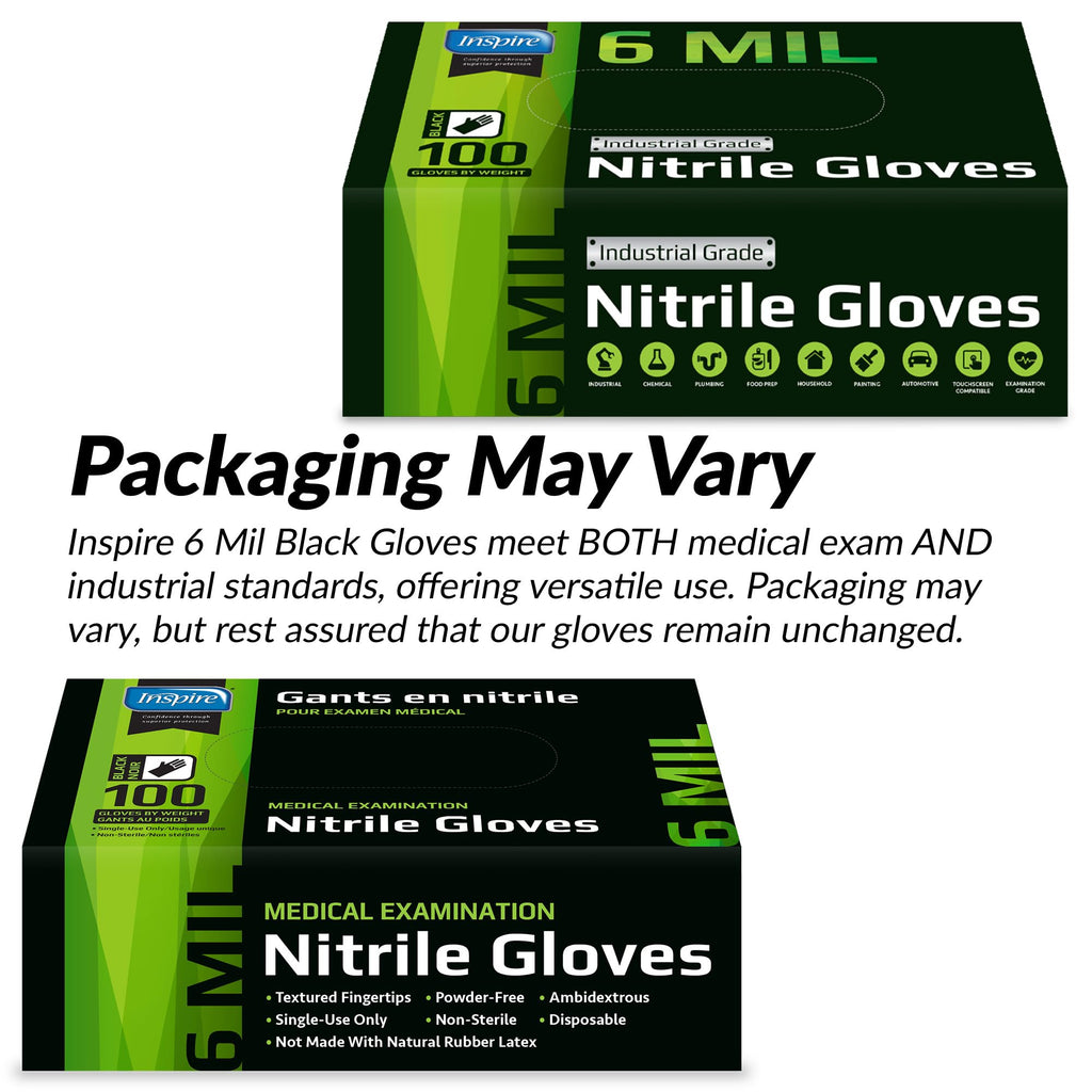 Inspire Black Nitrile Gloves HEAVY DUTY 6 Mil Nitrile Chemical Resistant Medical Cooking Cleaning Disposable Black Gloves