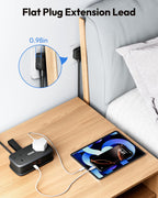 NTONPOWER UK to European Plug Adapter with 1.2M Extension Cable，2 Way Travel Extension Lead with 3 USB(2A+1C) Compact Travel Adapter for Germany France Spain Turkey Greece Iceland etc(Type E/F)