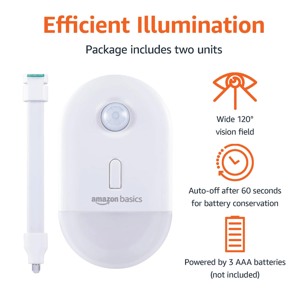 Amazon Basics LED Puck Lights, Battery Operated, 50 Lumens, Under Cabinet Lighting, Easy to Install, Easy to Use, Adhesive Backing, 2-Pack, White