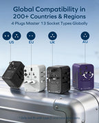 MOMAX Universal Travel Adapter 70W GaN Travel Plug Adapter for UK/EU/AU/US