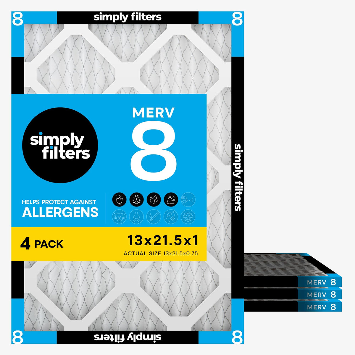 Simply 14x20x1 Air Filter, MERV 8, 4 Pack, For Home AC Furnace & HVAC (Actual Size: 13.75"x19.75"x0.75") DUST, Pet, & Allergy Control