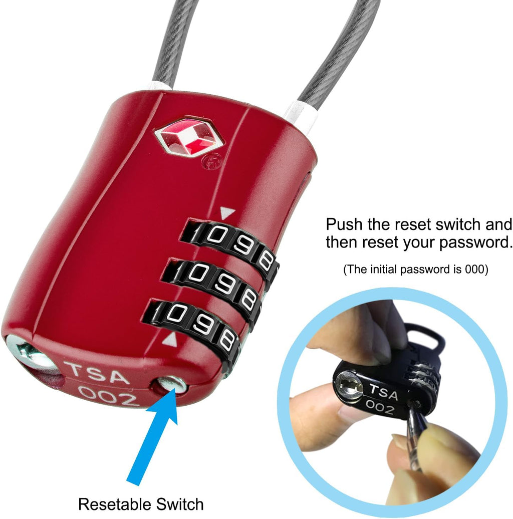 Diyife TSA Approved Luggage Locks with Flexible Steel Cable, Easy to Set up