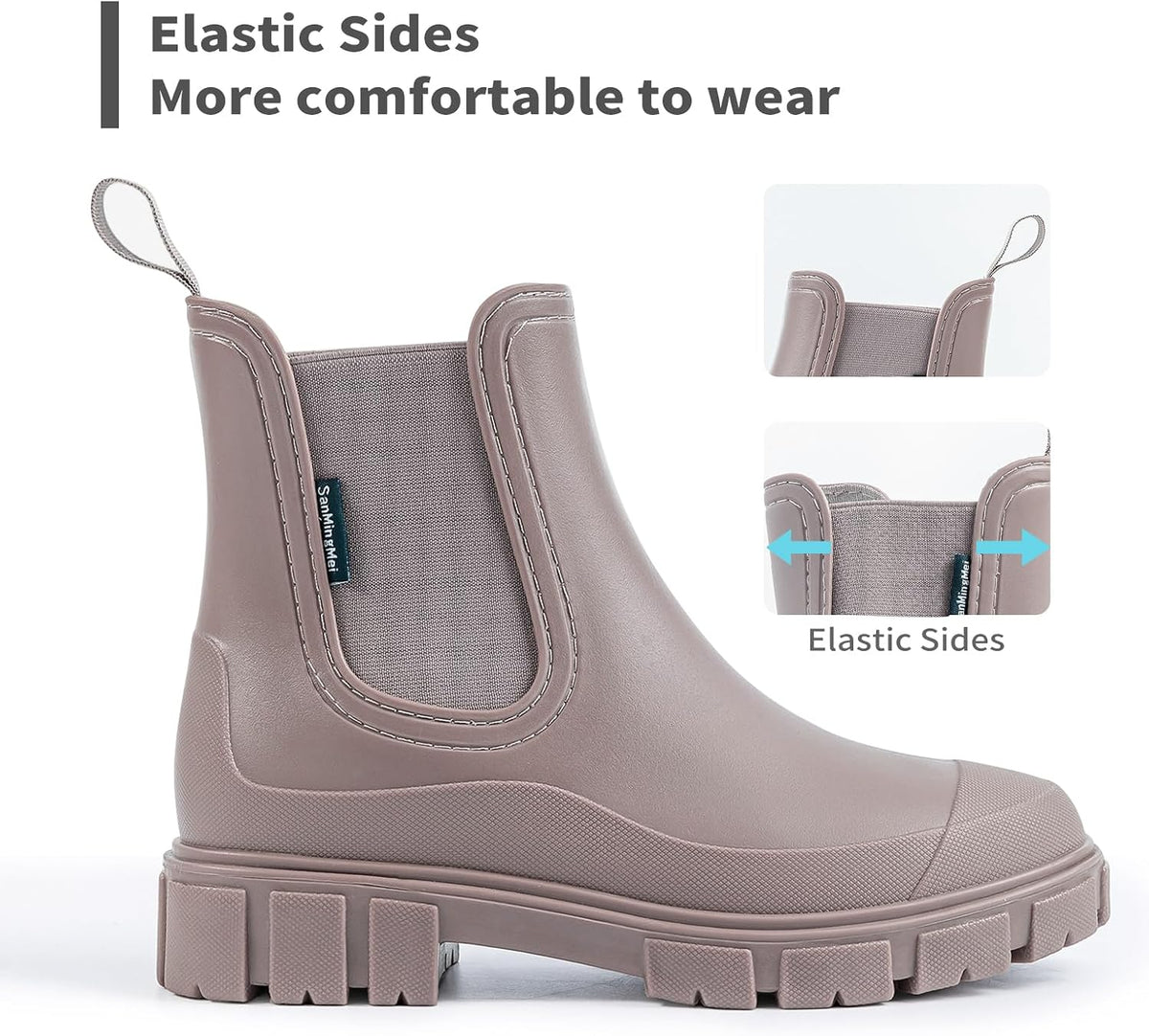 DRECAGE Wellies Boots Women Waterproof Short Chelsea Fashion Ladies Comfortable Rain Boots Outdoors Garden Walking