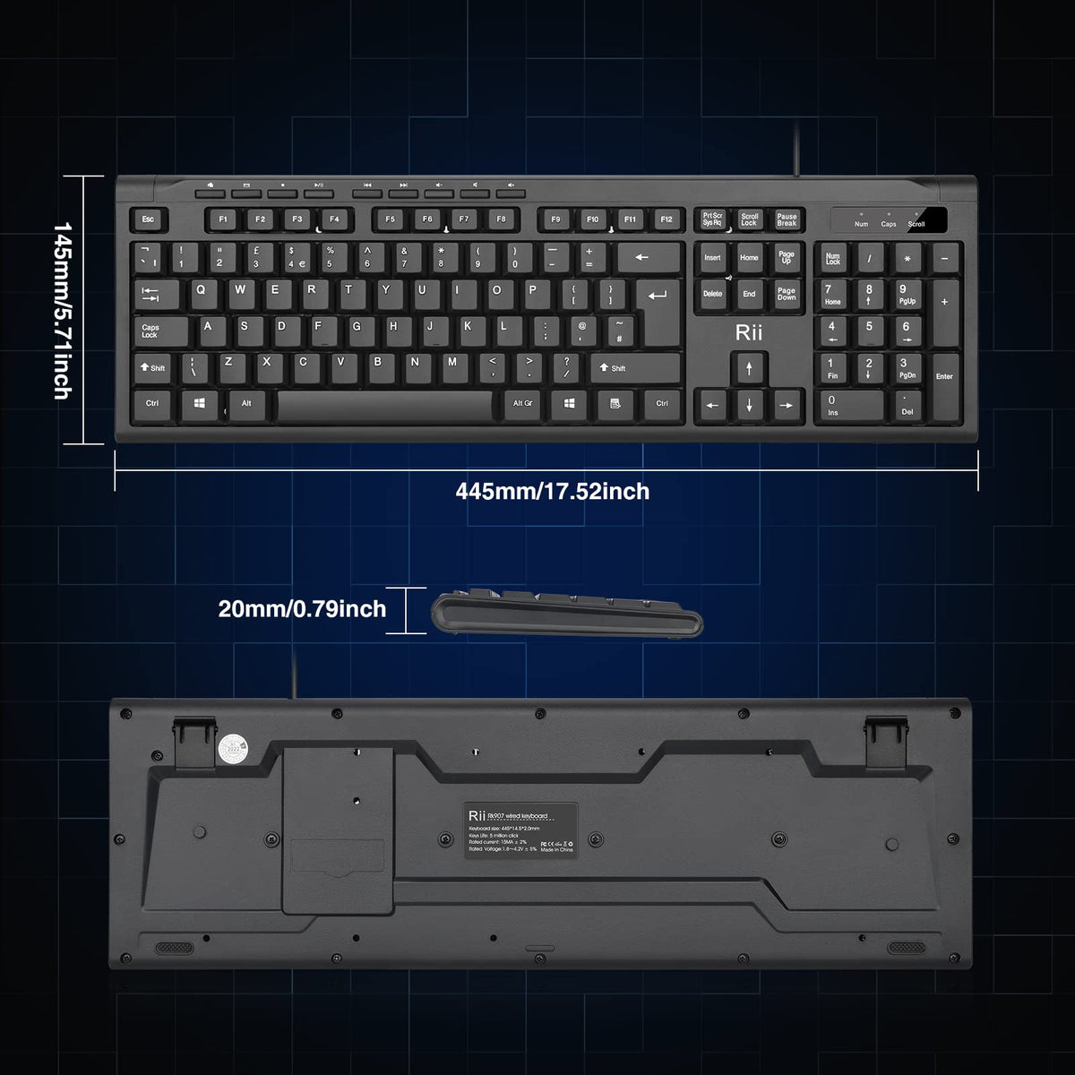 Rii RK907 USB Wired Keyboard Full Size Office Keyboard Compatible with Mac PC Tablet Windows Android Microsoft UK Layout