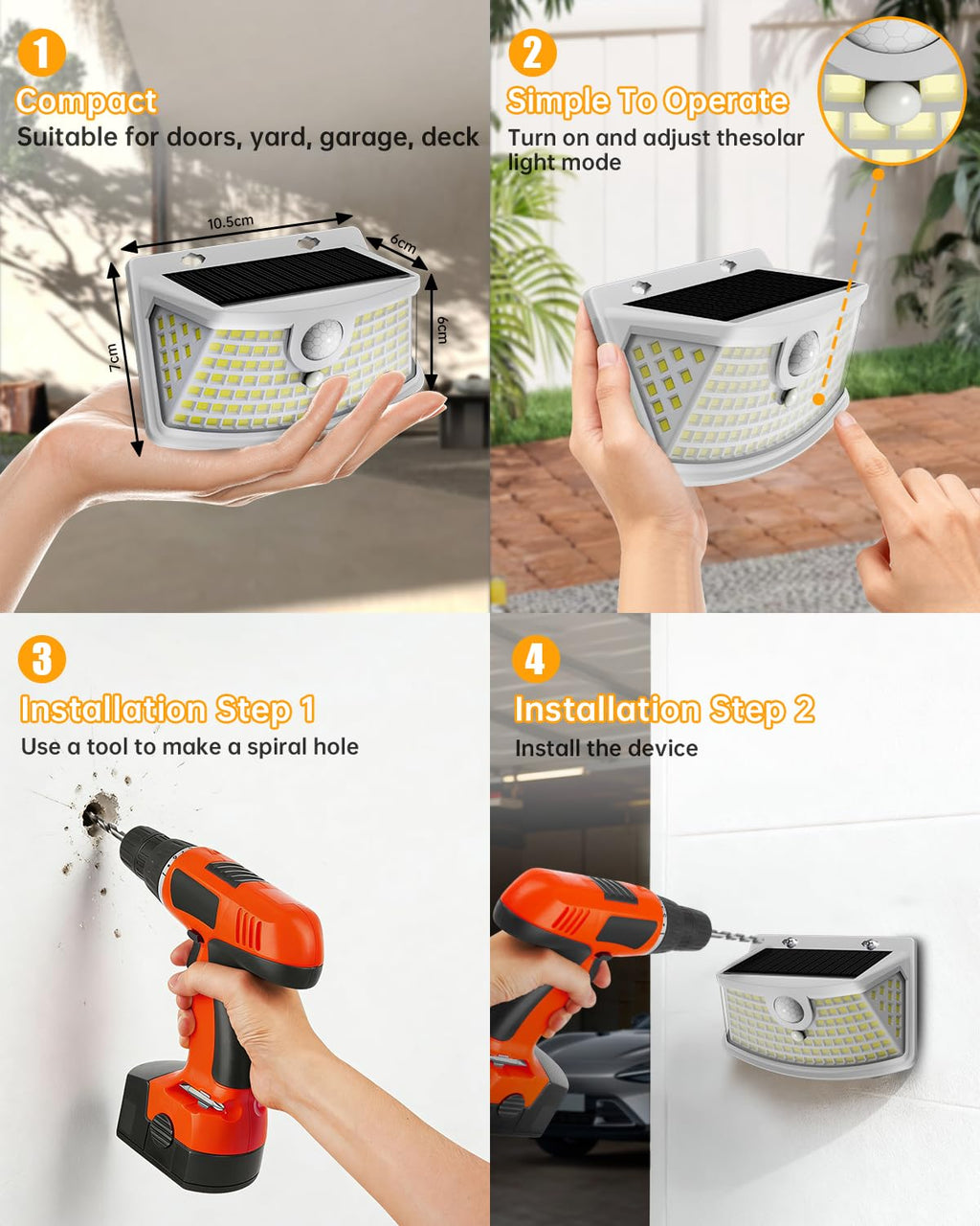 Aootek Solar Motion Sensor Lights Outdoor 120 LEDs, Black, 6 Pack