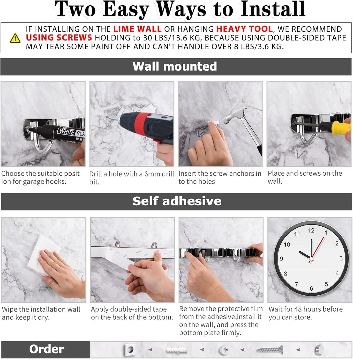 AceMining Broom Holder Wall Mount, 5 Racks 4 Hooks Heavy Duty Mop Organizer