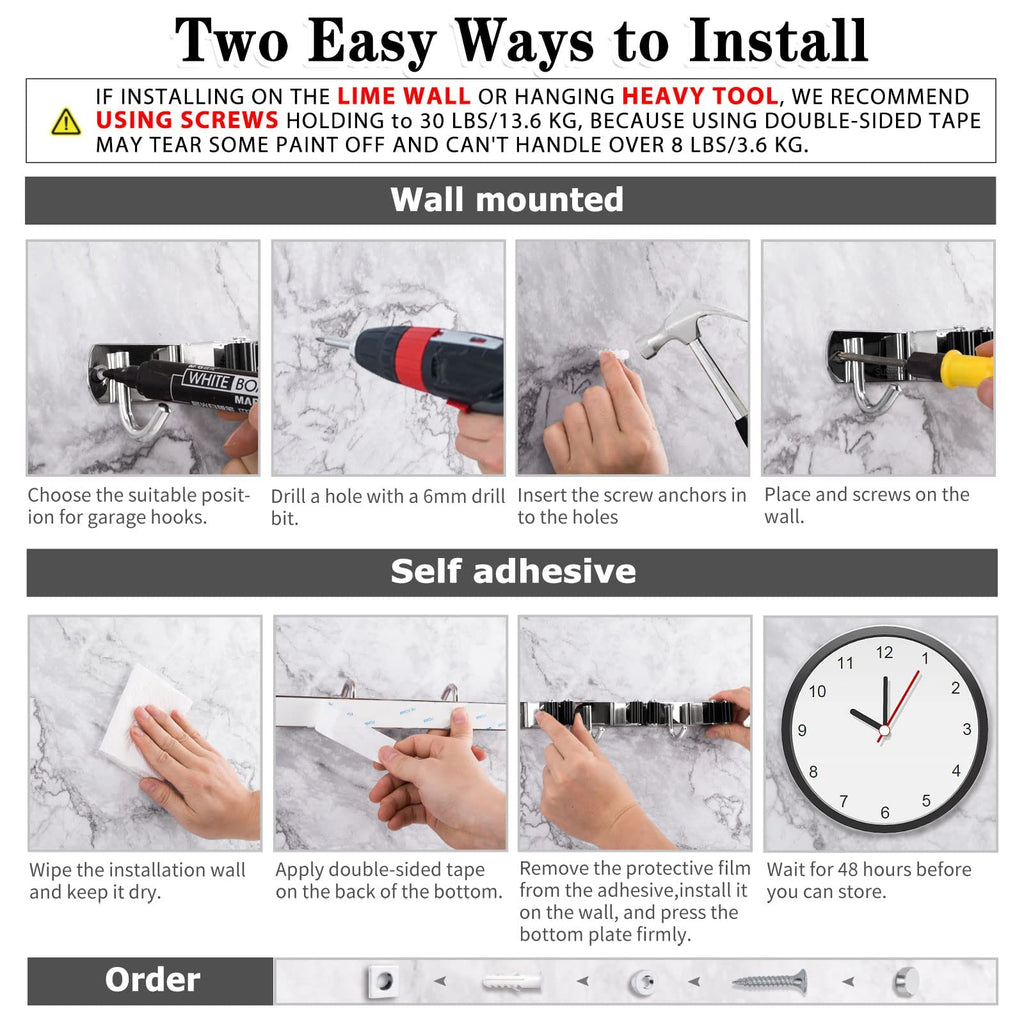 AceMining Broom Holder Wall Mount, 5 Racks 4 Hooks Heavy Duty Mop Organizer