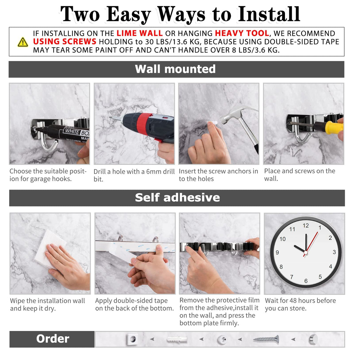 AceMining Broom Holder Wall Mount, 5 Racks 4 Hooks Heavy Duty Mop Organizer